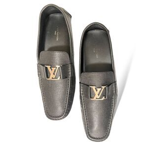 Mens LOUIS VUITTON Leather Drivers with Silver Tone Metal LV Motif |Size: 11M|